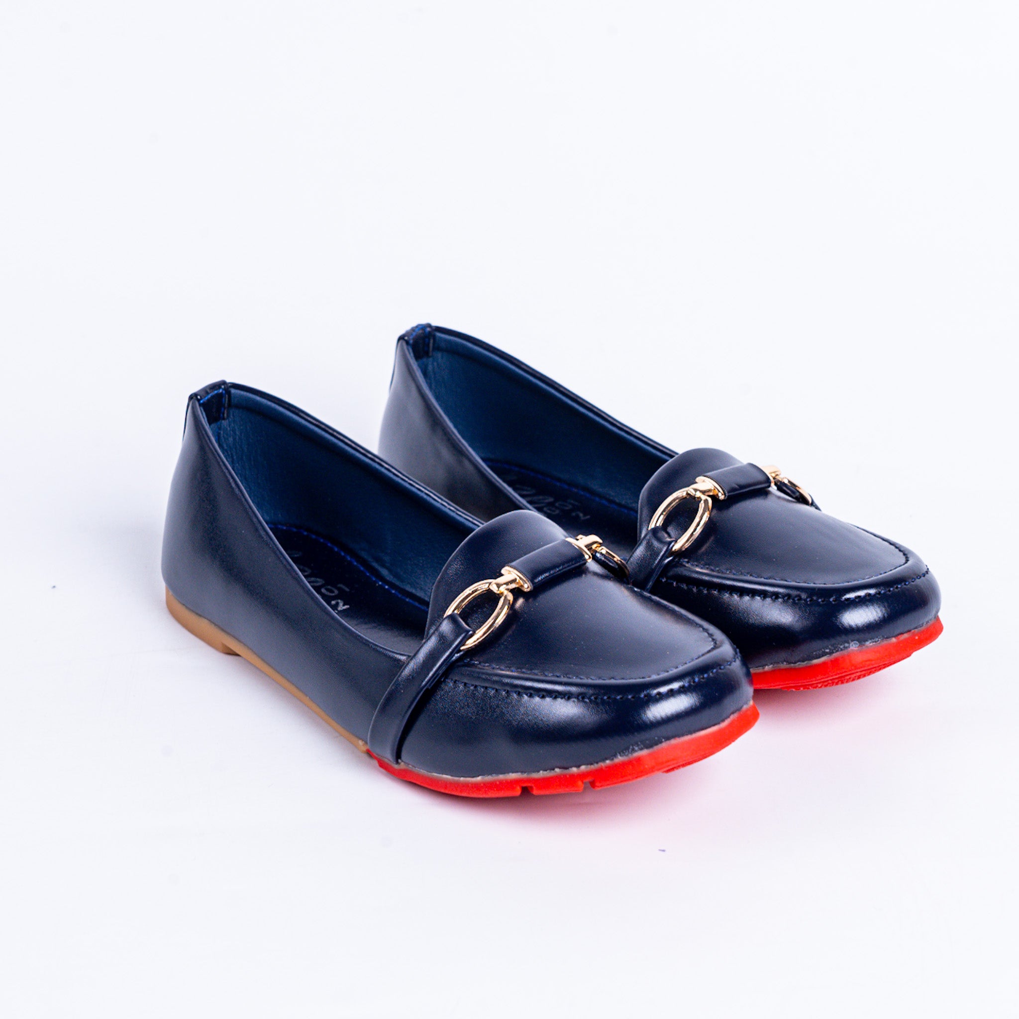 Navy Loafers with Gold Bit