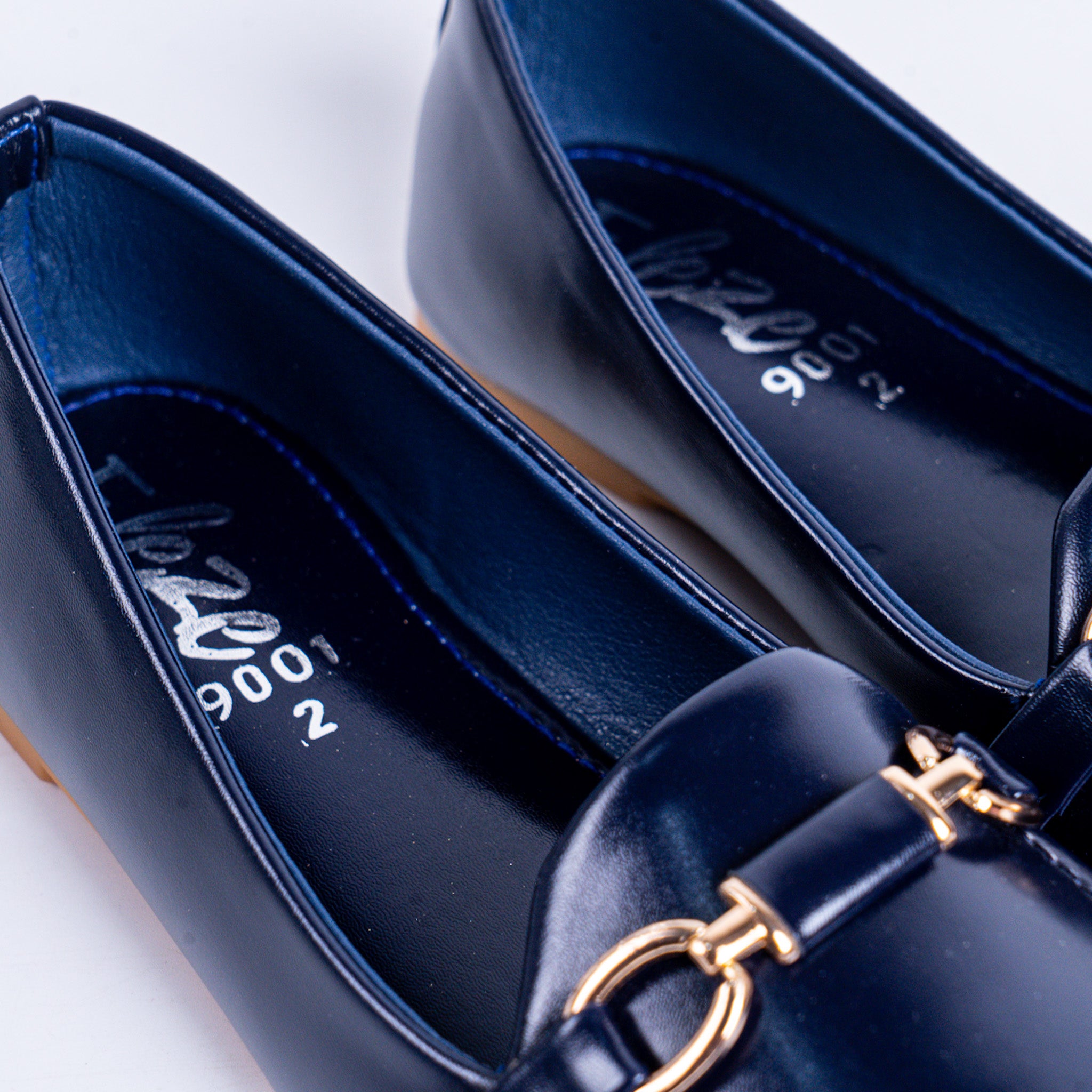 Navy Loafers with Gold Bit