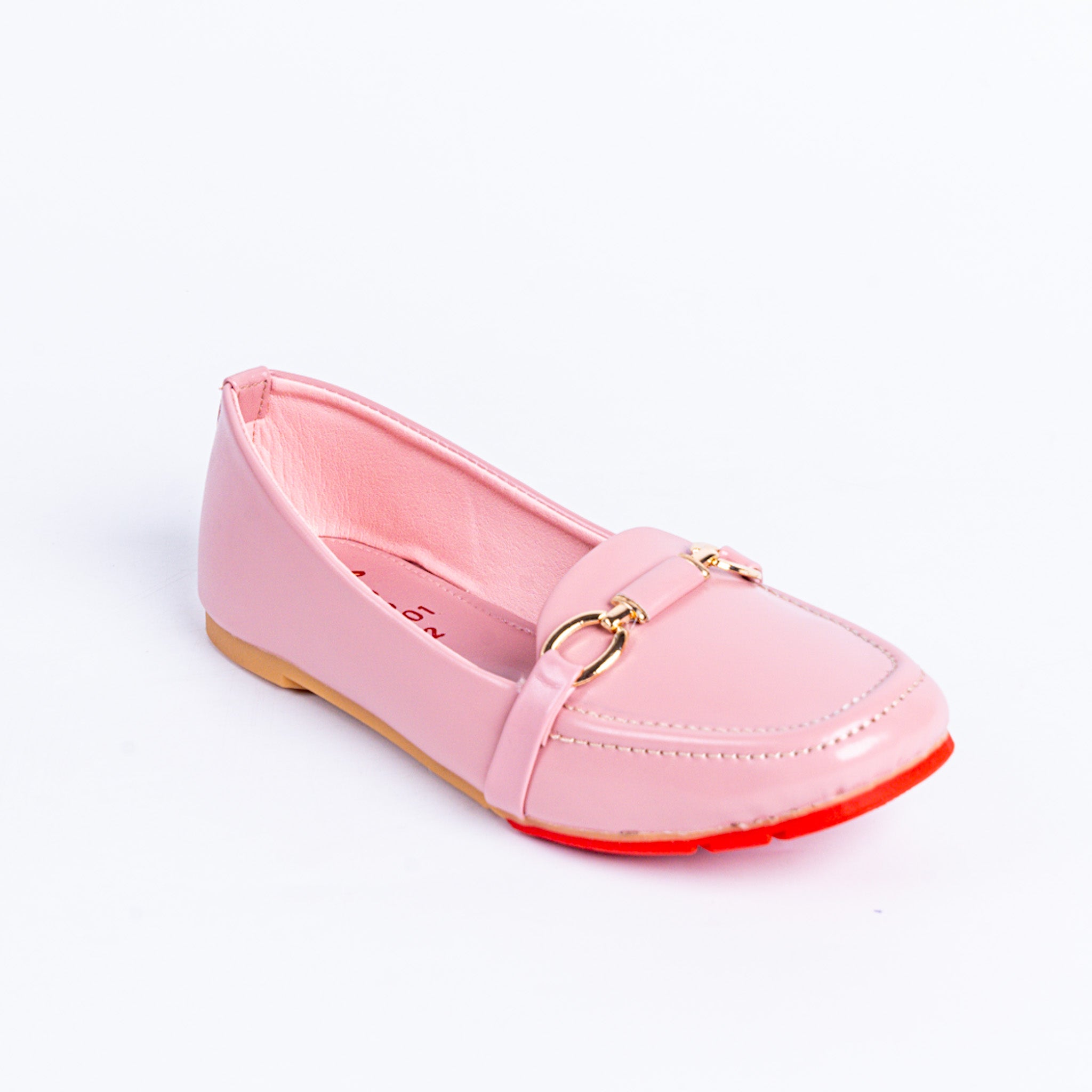 Pink Patent Loafers with Gold Bit