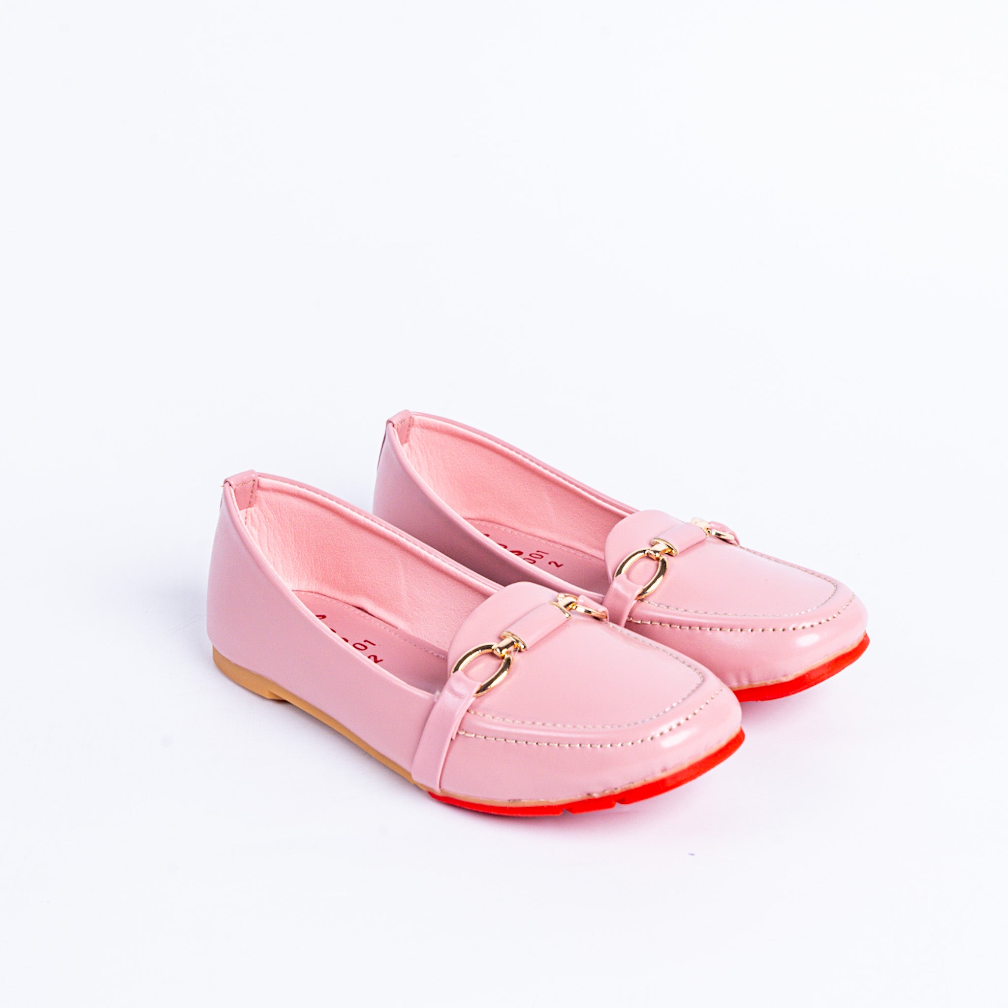 Pink Patent Loafers with Gold Bit