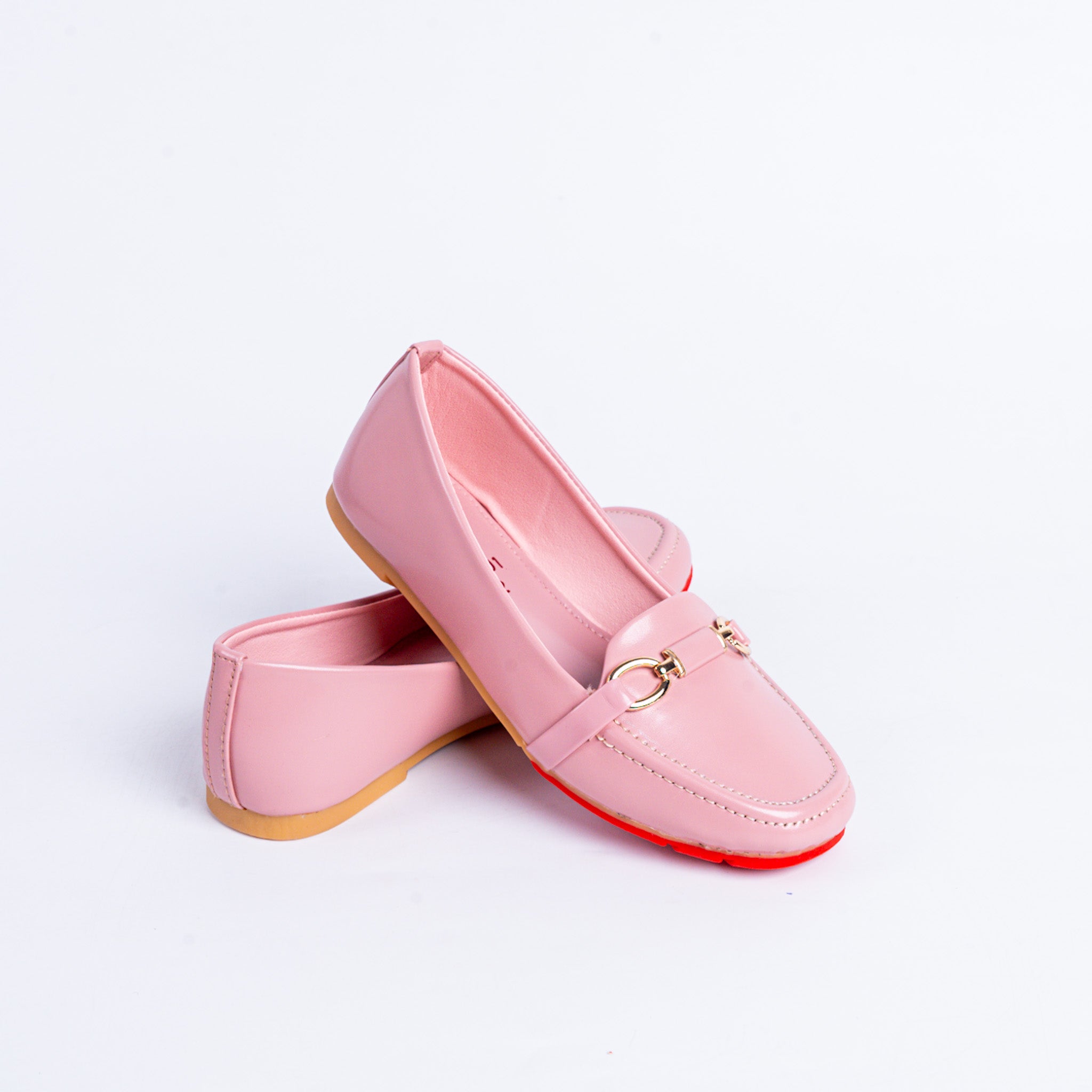 Pink Patent Loafers with Gold Bit