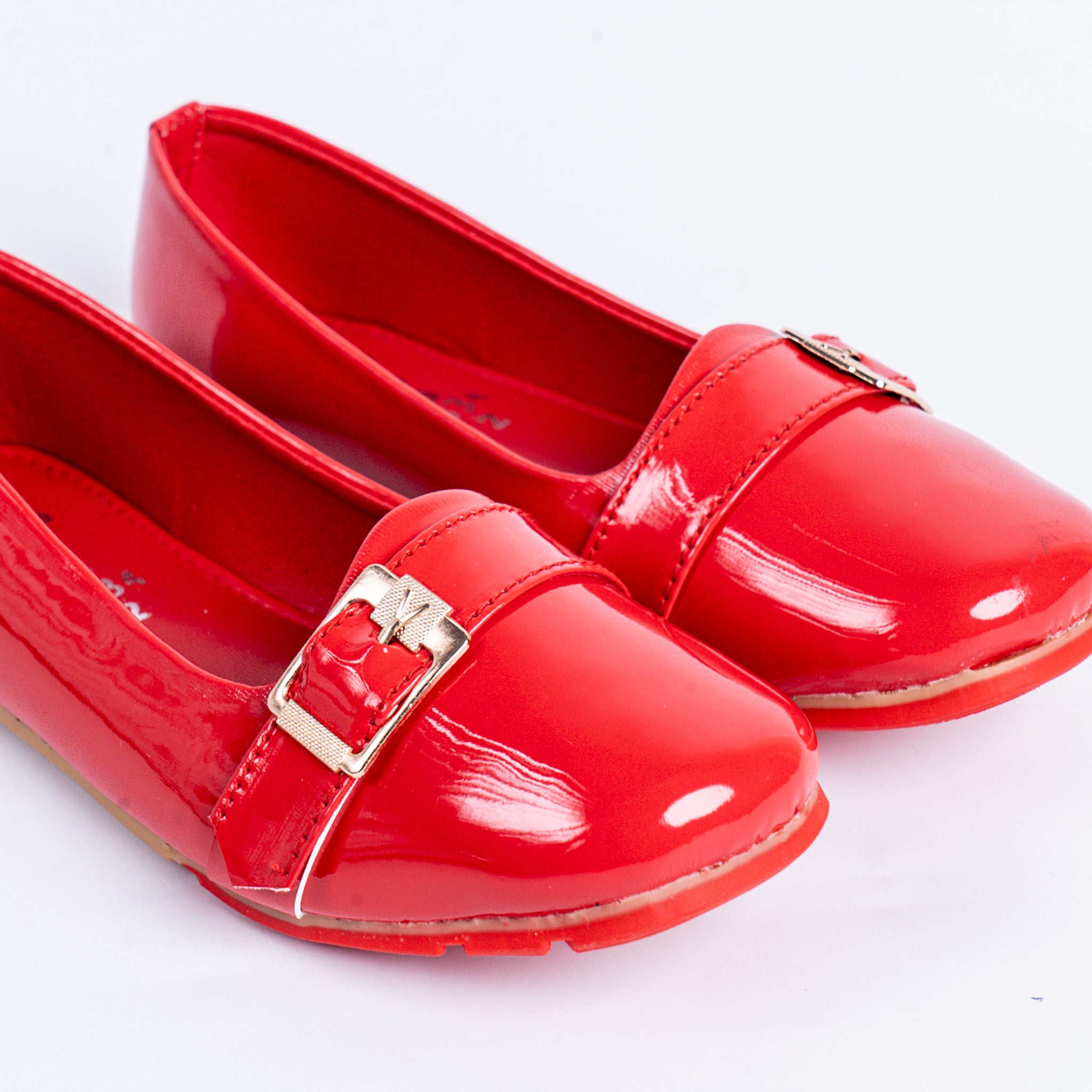 Buckle Charm Loafers - Red