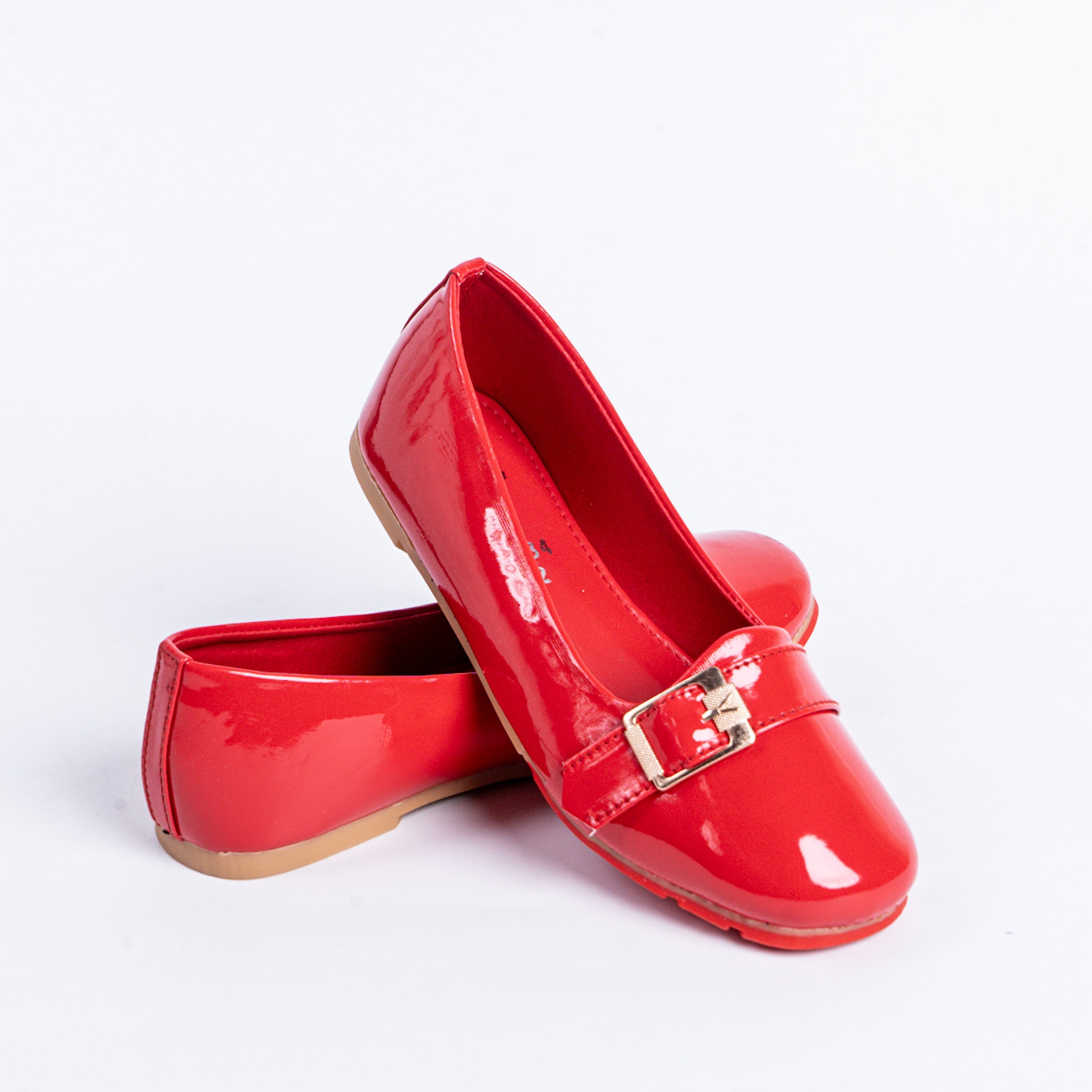 Buckle Charm Loafers - Red