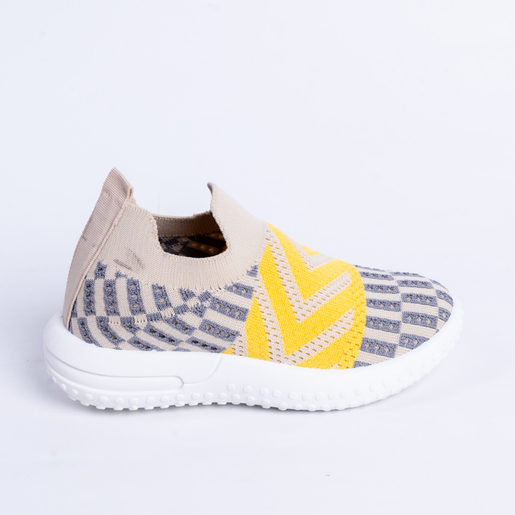 Beige and Yellow Knit Sneakers