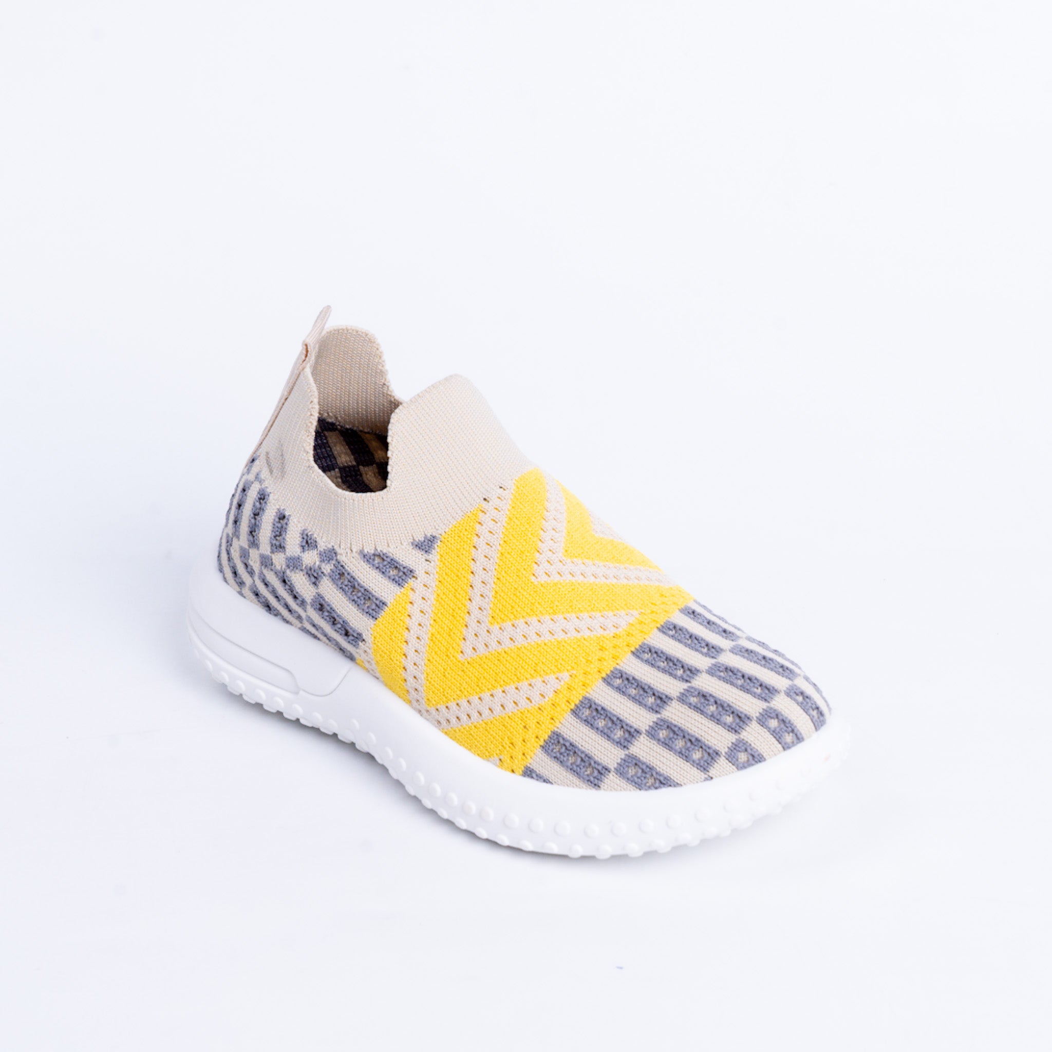 Beige and Yellow Knit Sneakers