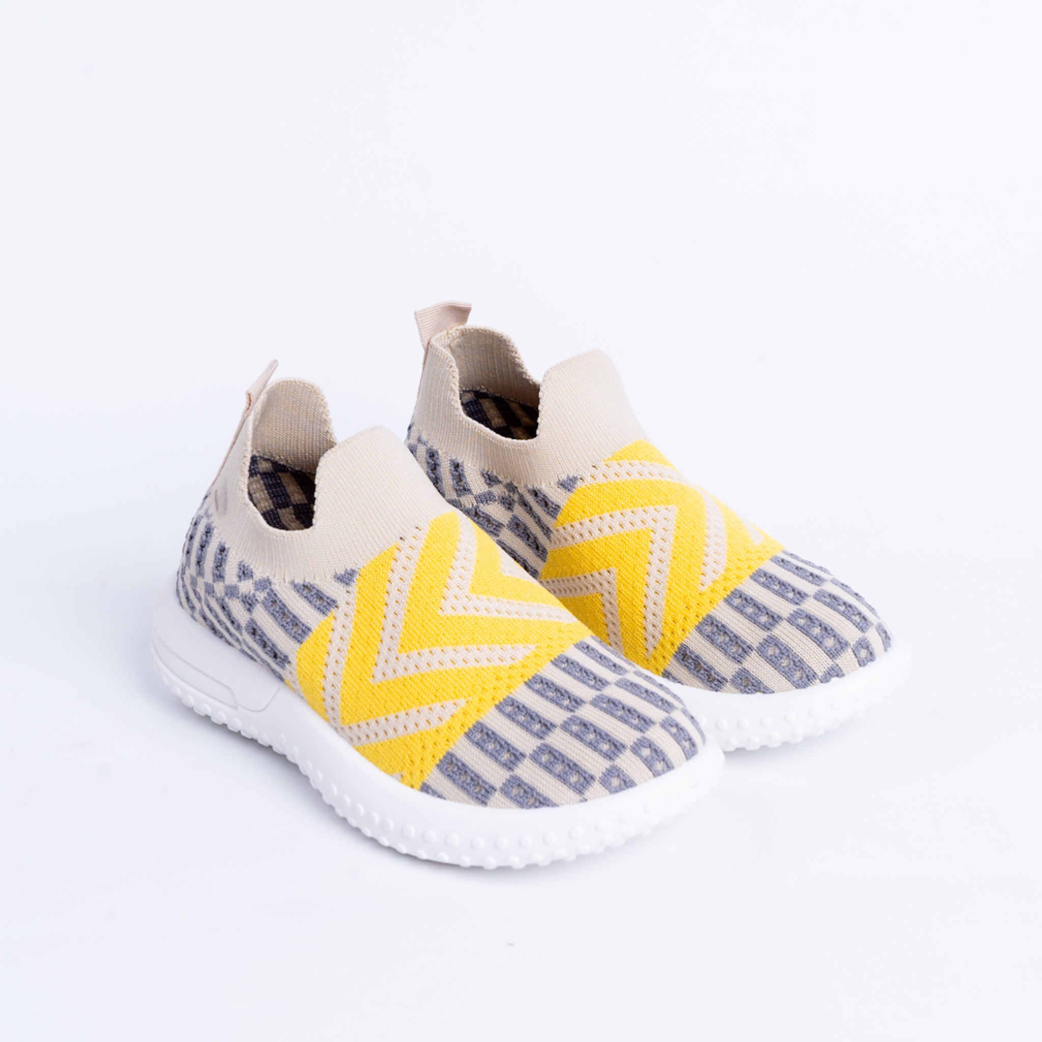 Beige and Yellow Knit Sneakers