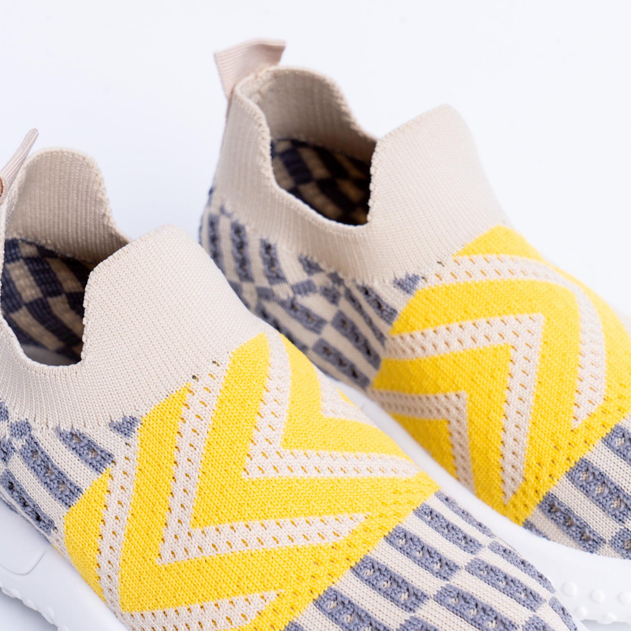 Beige and Yellow Knit Sneakers