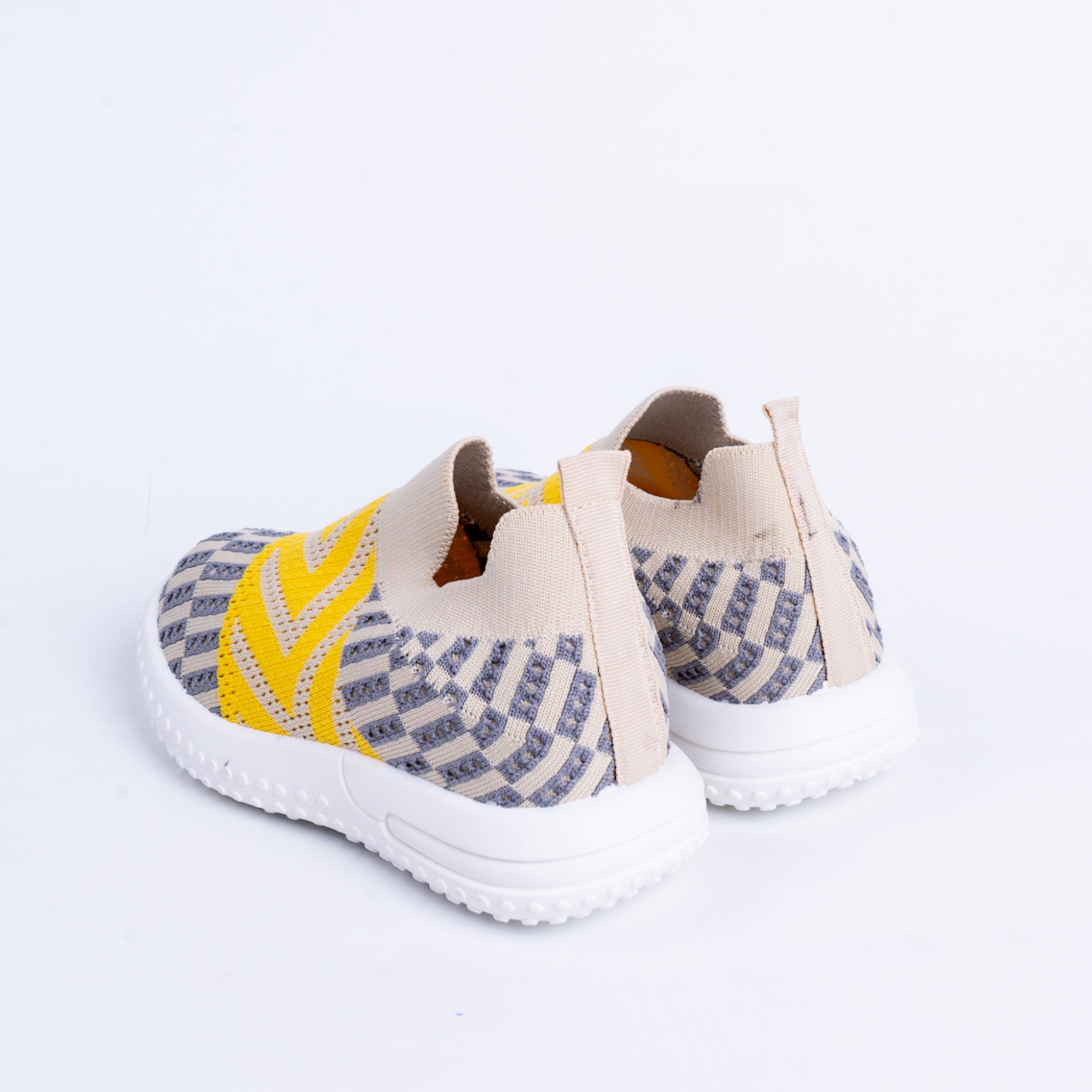 Beige and Yellow Knit Sneakers