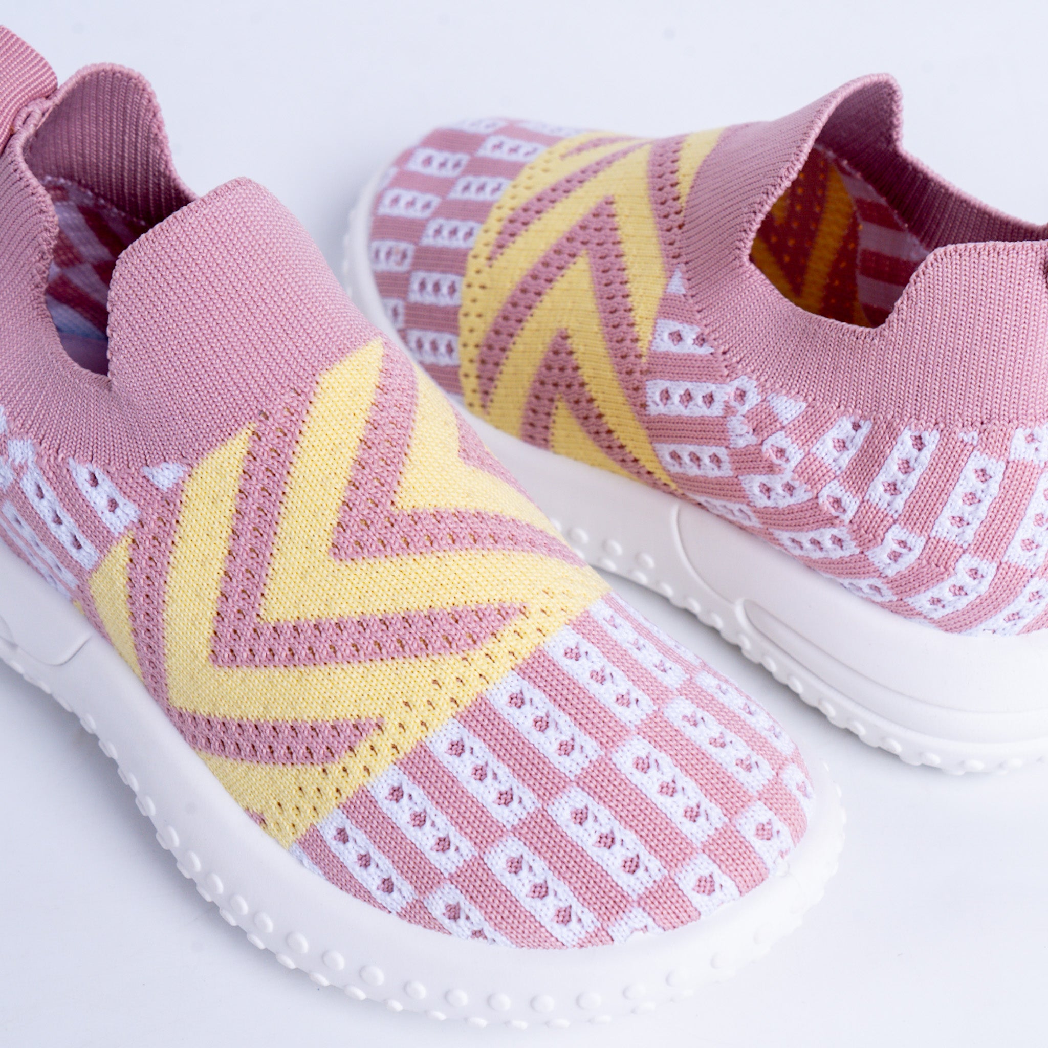 Pink and Yellow Knit Sneakers