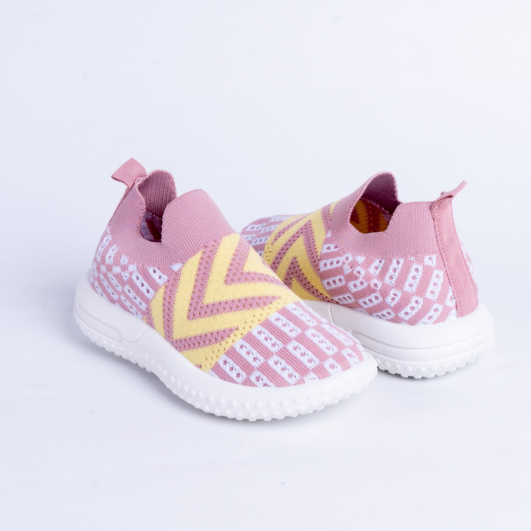 Pink and Yellow Knit Sneakers